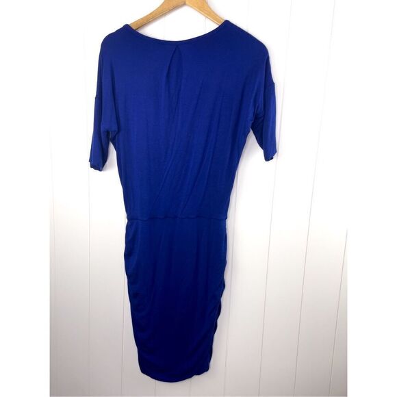Athleta Wool Blend Solstice Short Sleeve Ruched‎ Tee Midi Dress Cobalt Blue XS - Picture 10 of 10